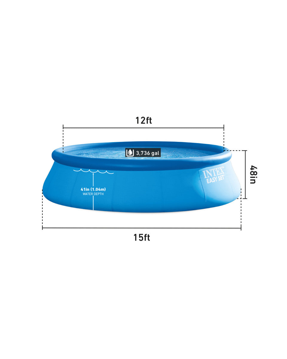 INTEX 15’ x 48 “ EASY SET POOL SET with Pump, Filter, Cover & Ladder