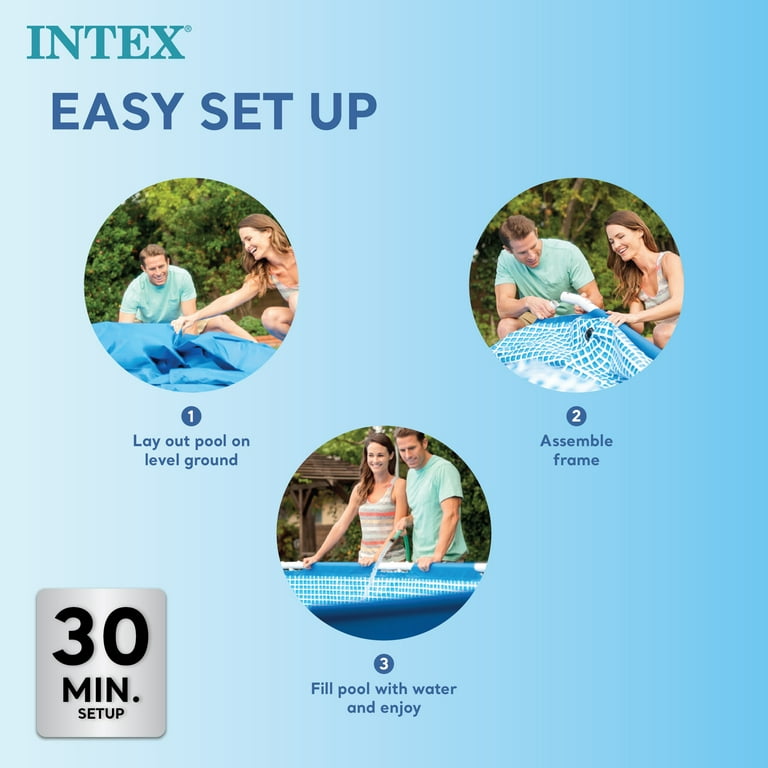 Intex Metal Frame Pool Approx 15 x 7.3 x 33in Ft Pool with Upgraded 1500gph Pump Free adapter with Purchase