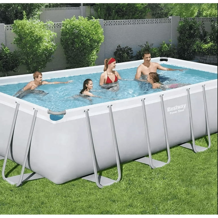 Bestway Rectangular Power Steel Above Ground Pool, 18' L x 9' W x 48" H