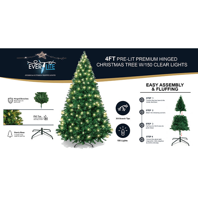 4FT PRE-LIT PREMIUM HINGED CHRISTMAS TREE