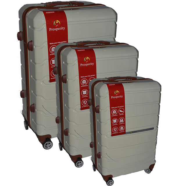 LUGGAGE SET 3PC HARDSIDE 20/24/28" SHINY WITH BROWN ZIPPER