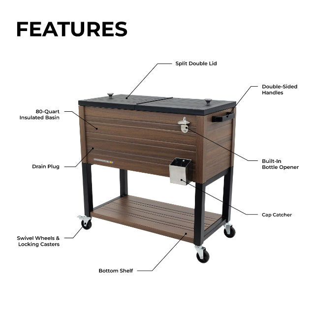 PERMASTEEL 80QT RUSTIC WOOD GRAIN COOLER